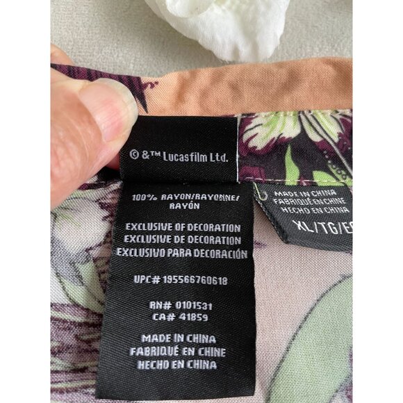 Star Wars Mens XL Hawaiian Shirt Grogu Baby Yoda Floral Print Peach & Green - Picture 7 of 8